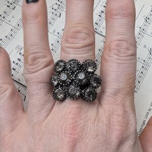 Bold Black Statement Ring with Cluster Design